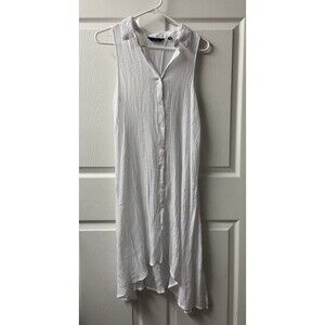 Mia Gabrielle Womens Size Medium White Crepe Swim Coverup Button Up Sleeveless